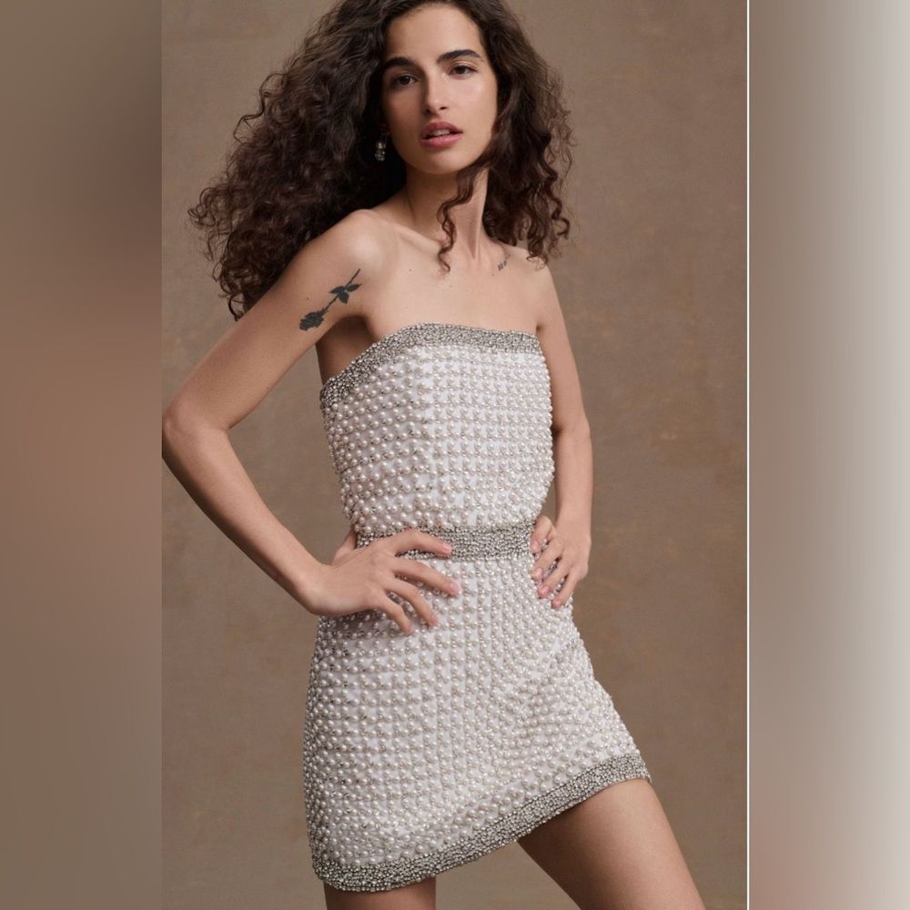 Anthropologie x Retrofete Heather Allover Faux-Pearl and Crystal Mini Dress